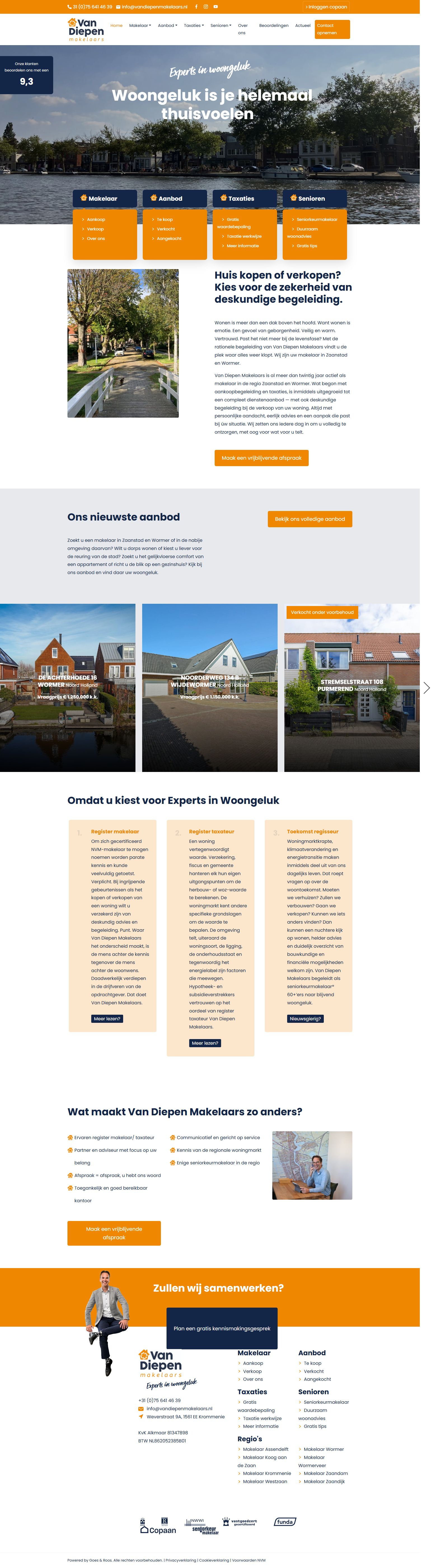 Screenshot van de website van www.vandiepenmakelaars.nl