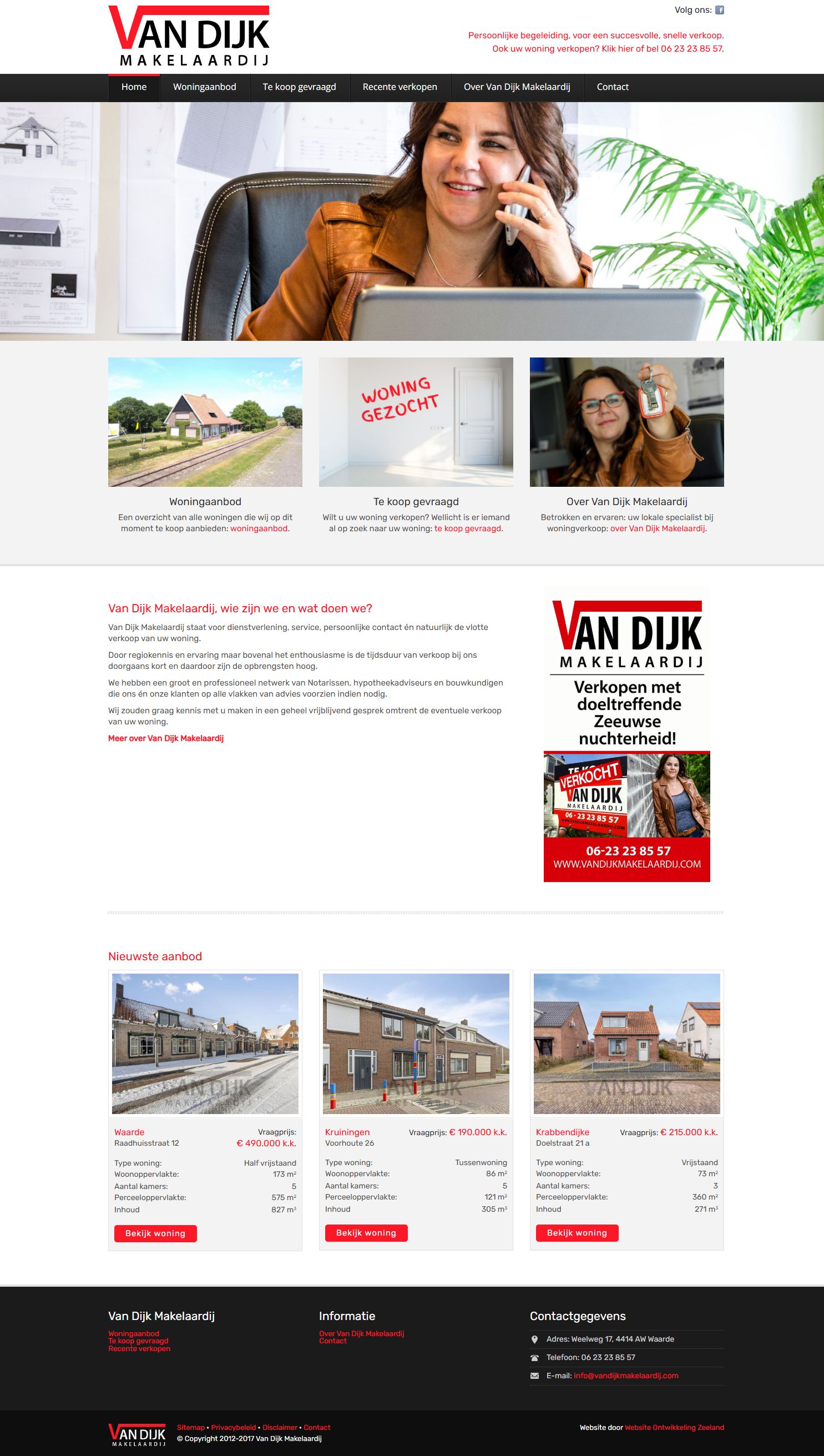 Screenshot van de website van www.vandijkmakelaardij.com