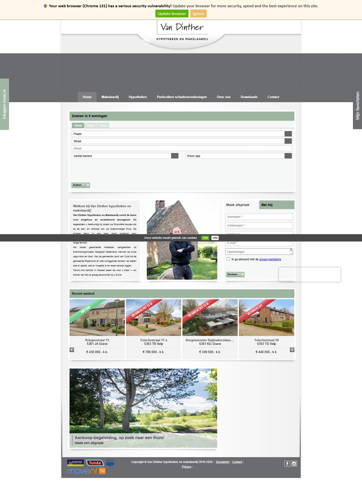 Screenshot van de website van www.vandintherhm.nl