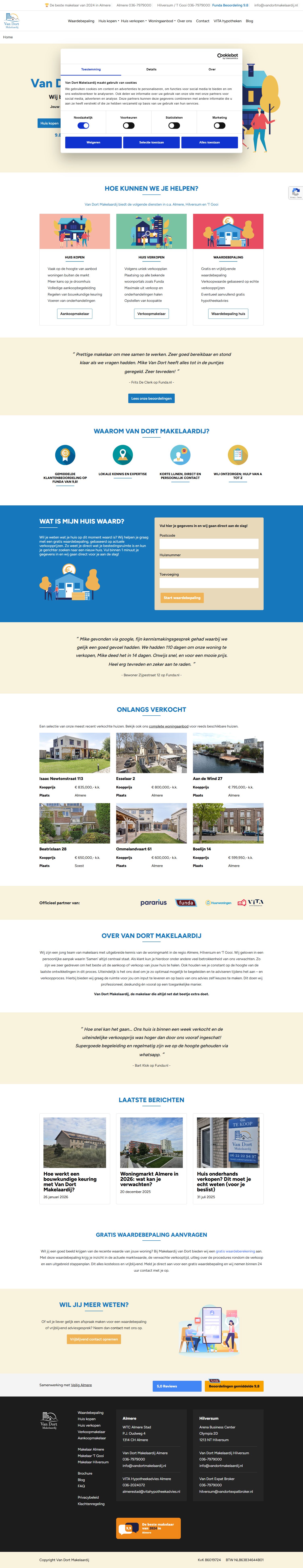 Screenshot van de website van www.vandortmakelaardij.nl