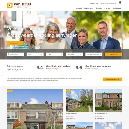 Screenshot of the website of www.vandrielmakelaardij.nl