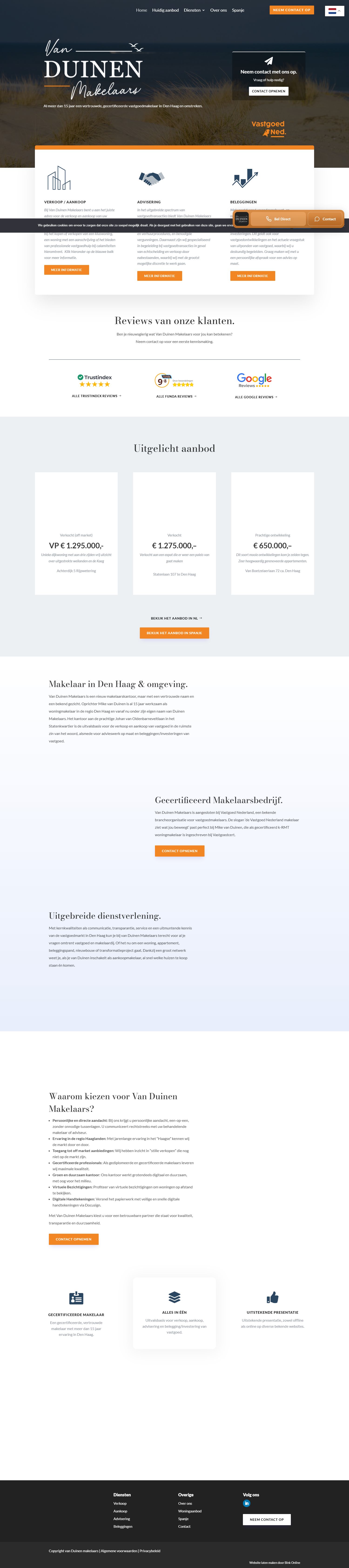 Screenshot van de website van www.vanduinenmakelaars.nl