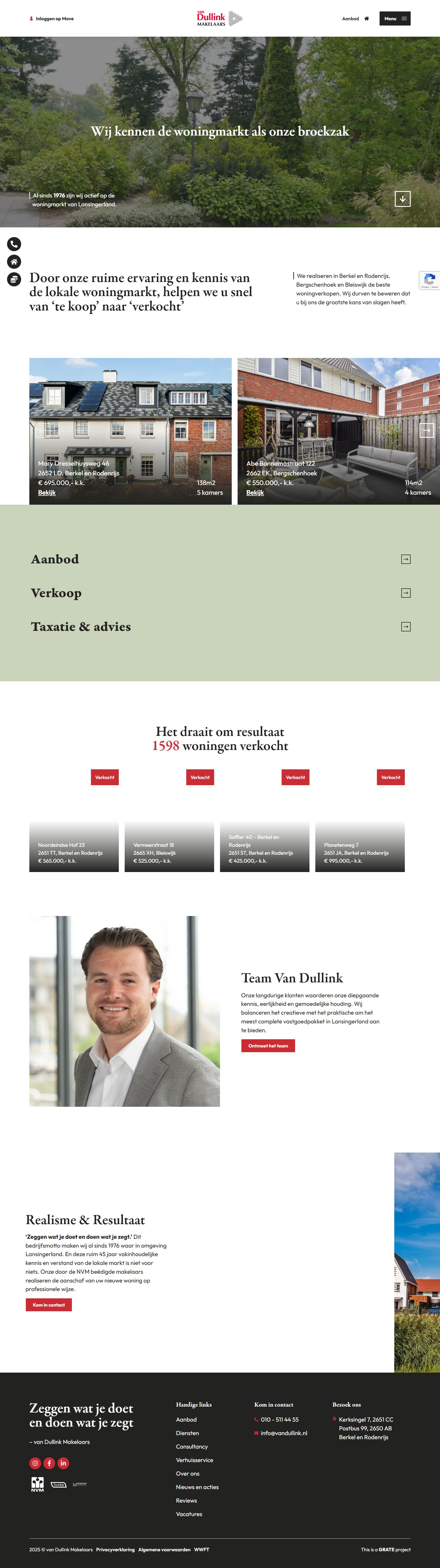 Screenshot van de website van www.vandullink.nl