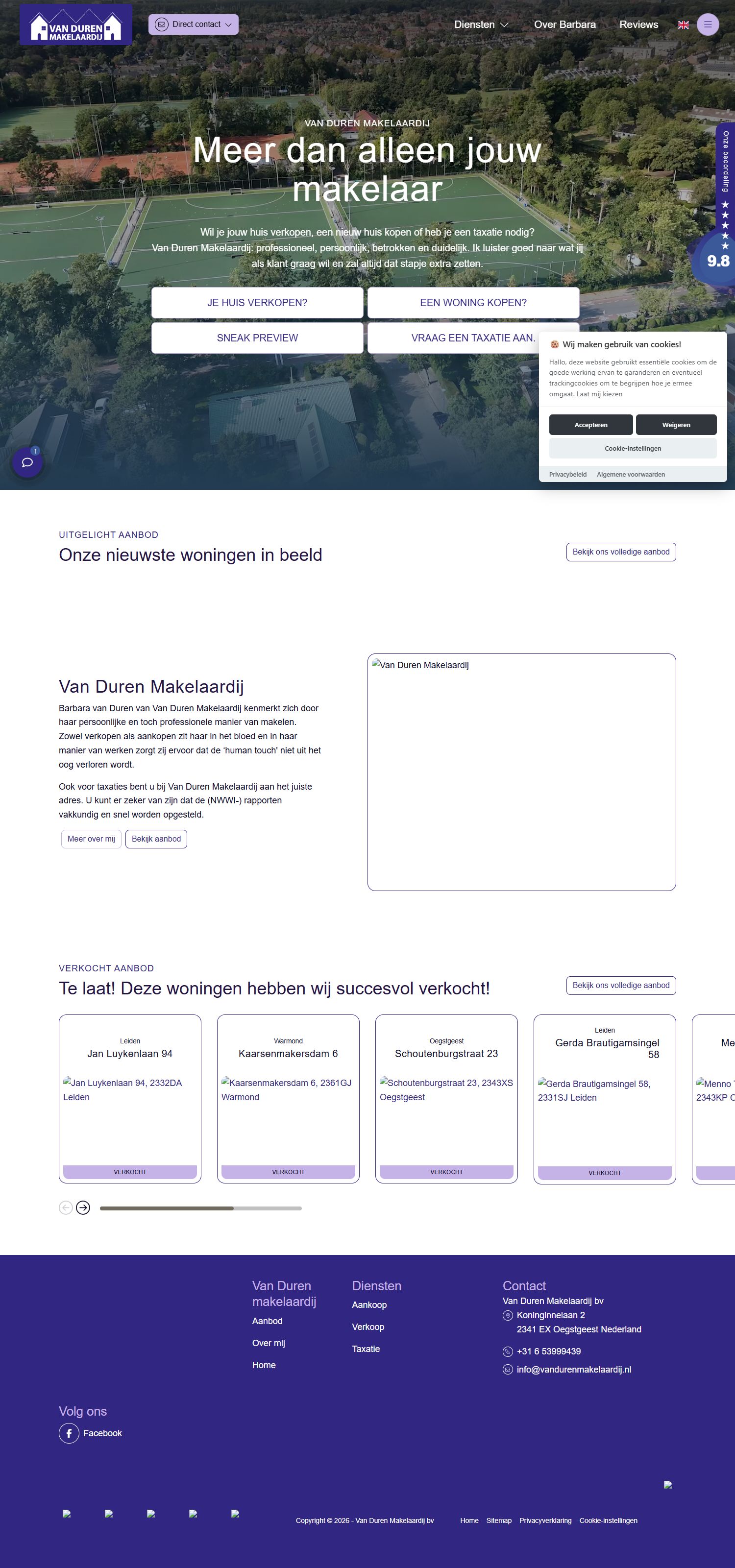 Screenshot van de website van www.vandurenmakelaardij.nl