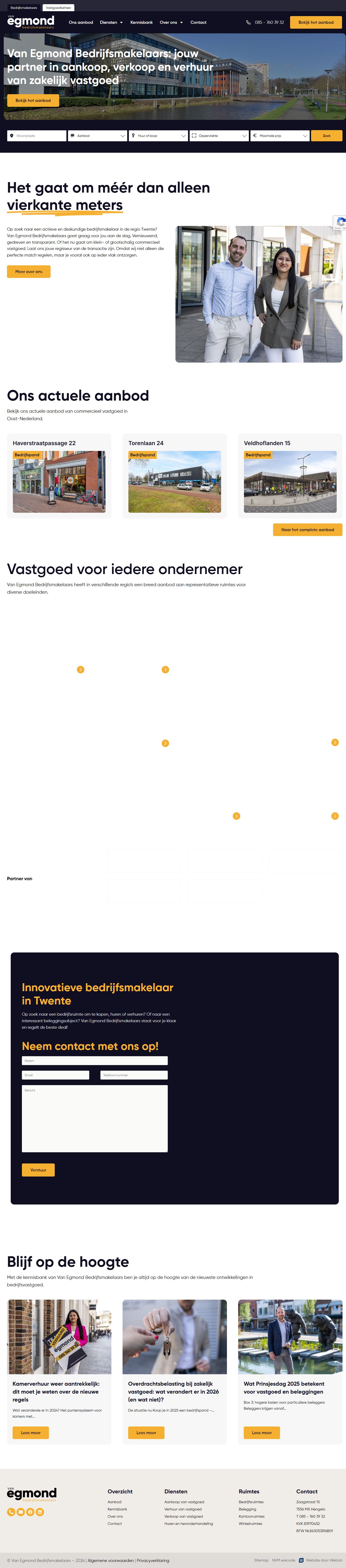Screenshot van de website van www.vanegmondbedrijfsmakelaars.nl