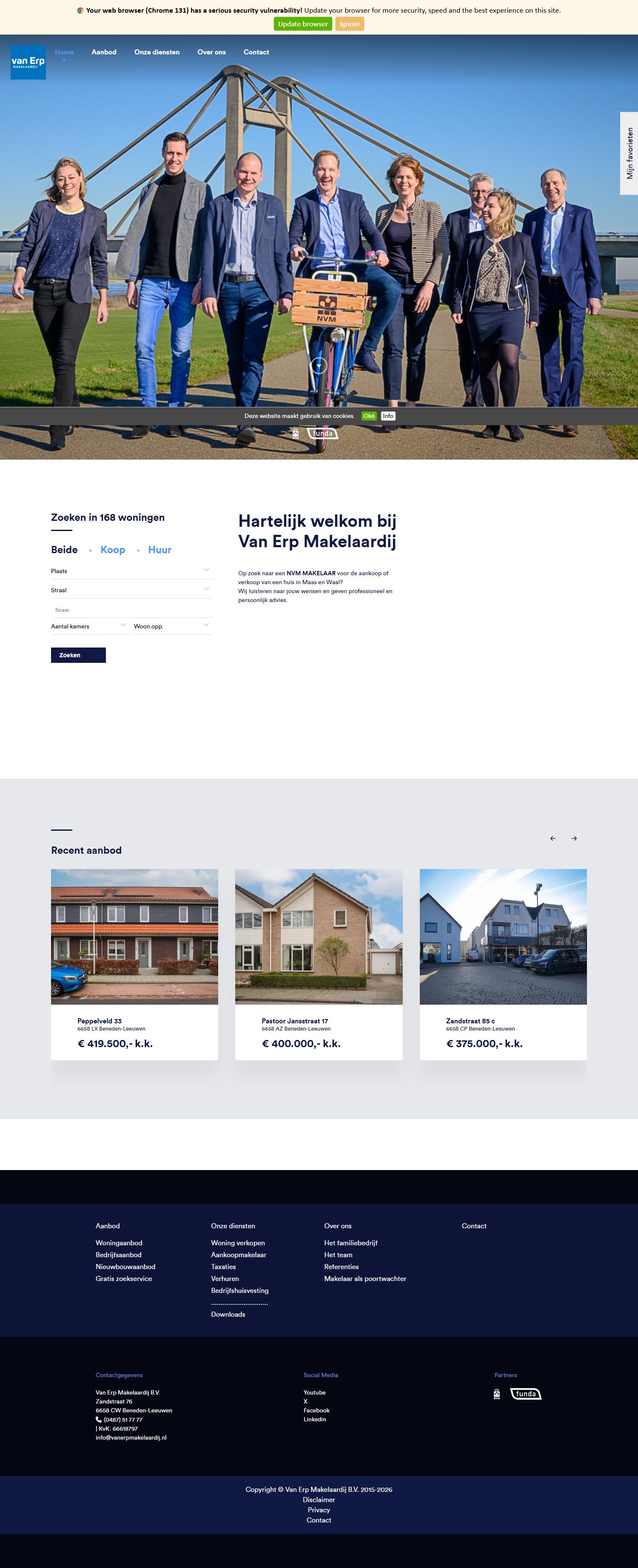 Screenshot van de website van www.vanerpmakelaardij.nl