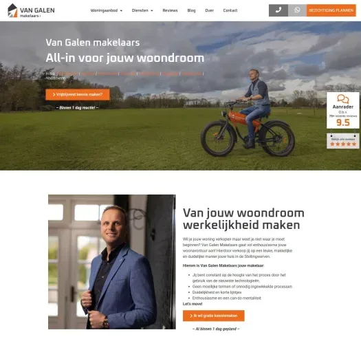 Screenshot of the website of www.vangalenmakelaars.nl