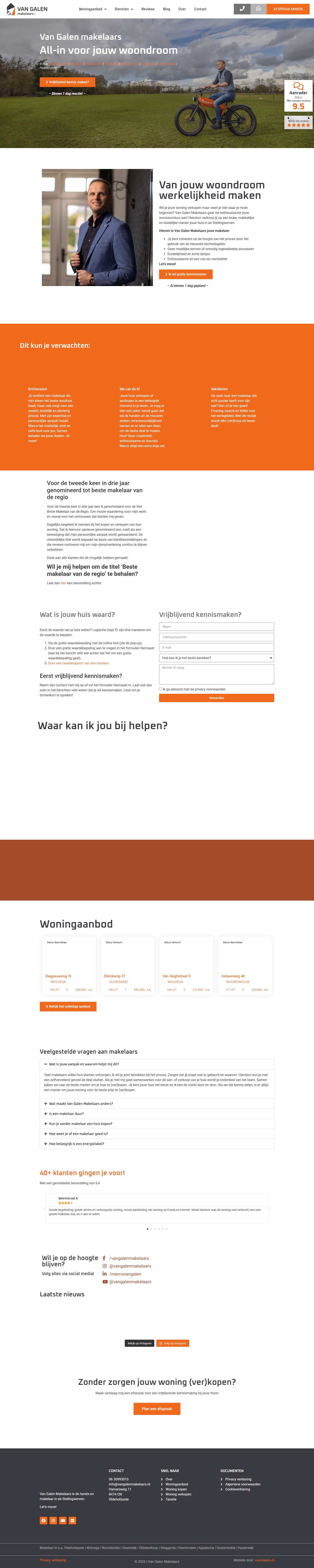 Screenshot van de website van www.vangalenmakelaars.nl