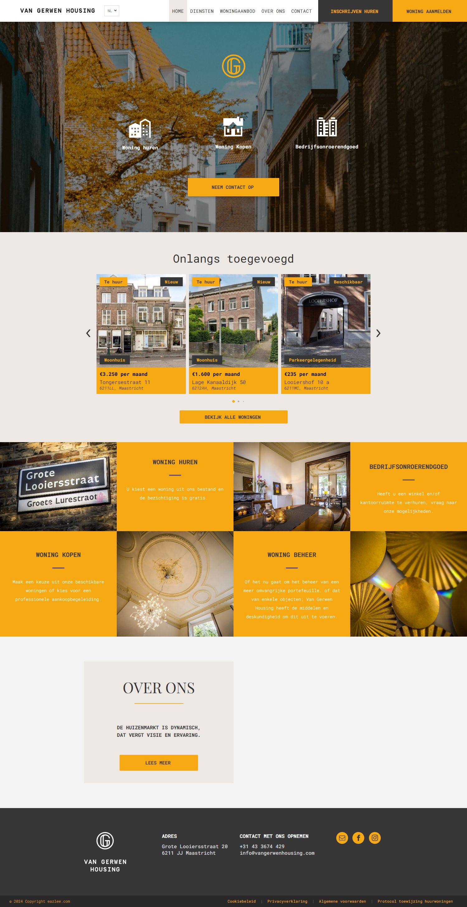 Screenshot van de website van www.vangerwenhousing.com