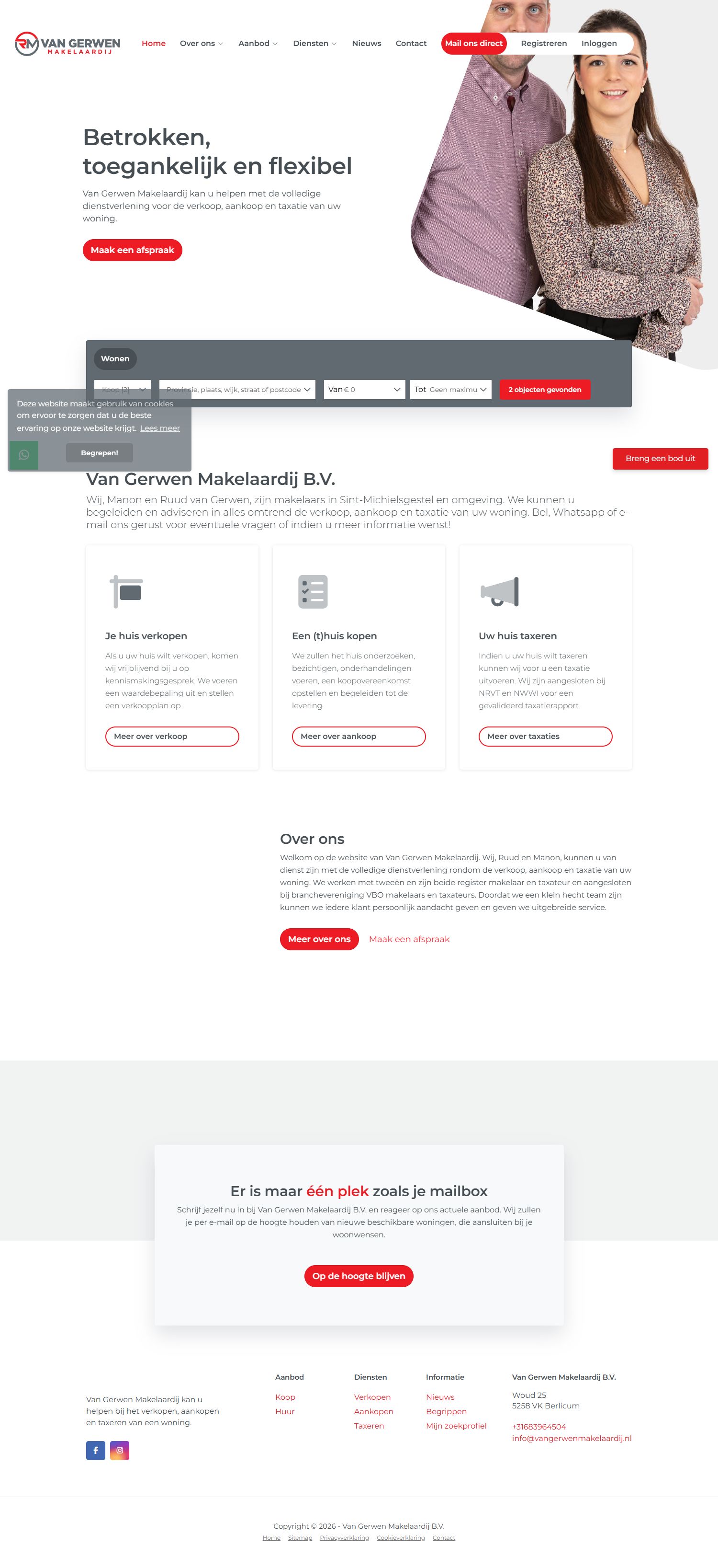 Screenshot van de website van www.vangerwenmakelaardij.nl
