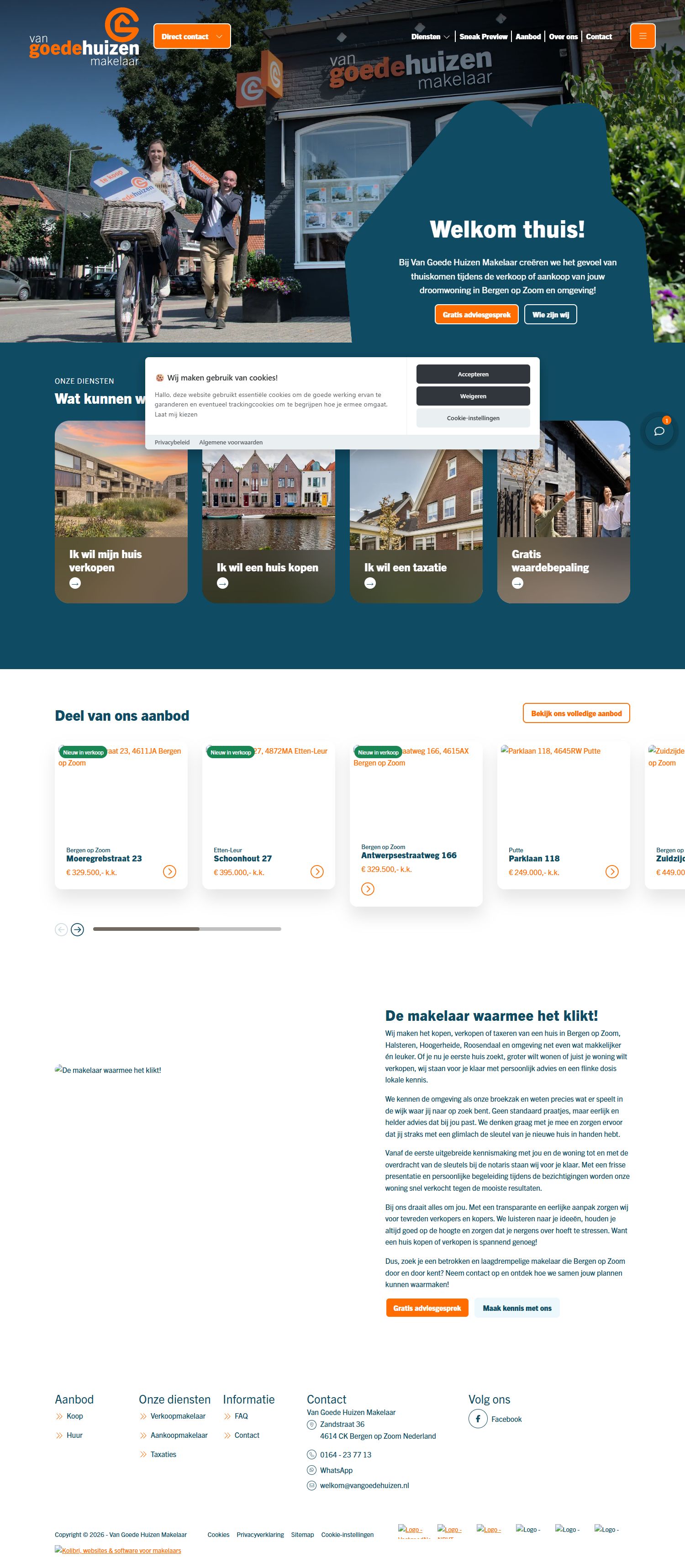 Screenshot van de website van www.vangoedehuizen.nl
