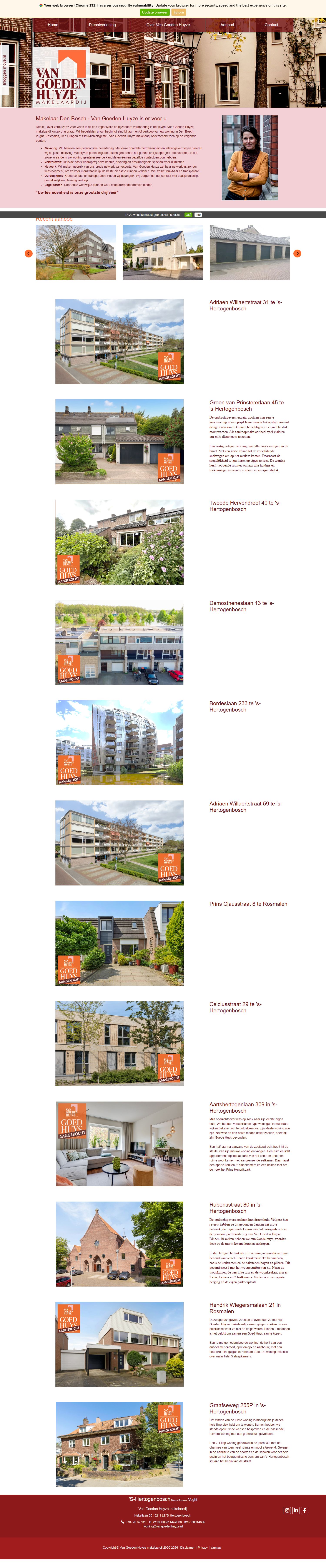 Screenshot van de website van www.vangoedenhuyze.nl