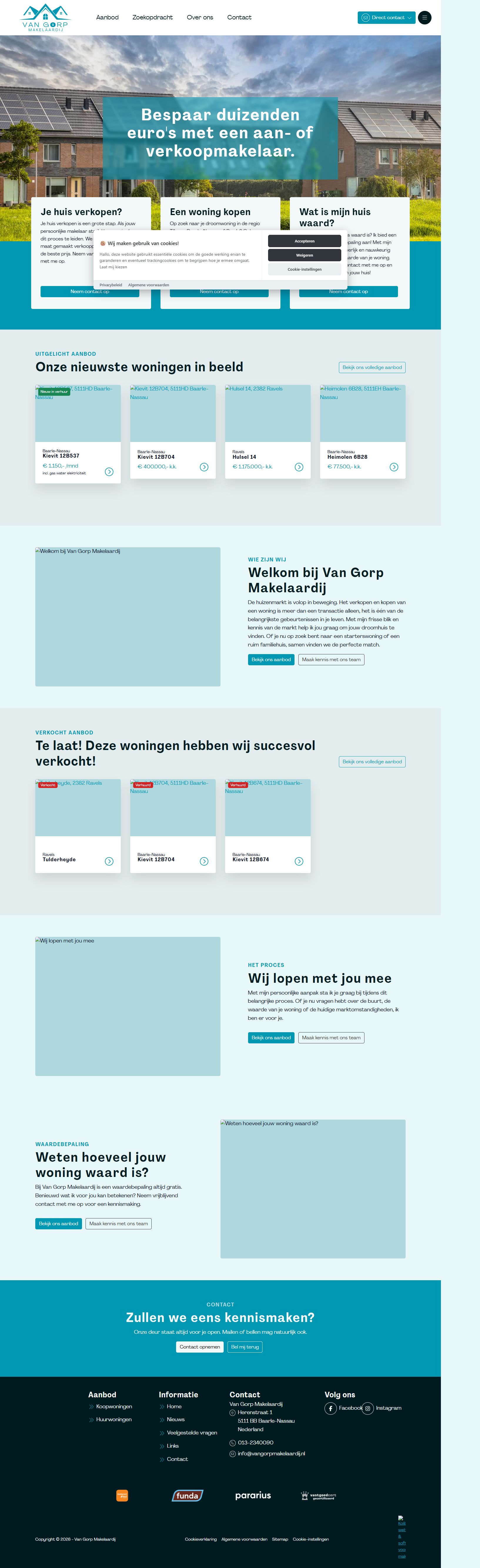 Screenshot van de website van www.vangorpmakelaardij.nl