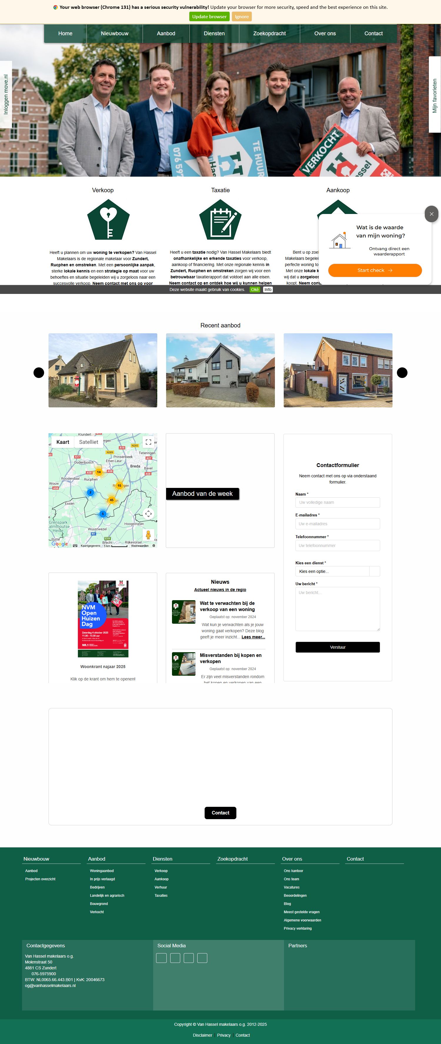 Screenshot van de website van www.vanhasselmakelaars.nl