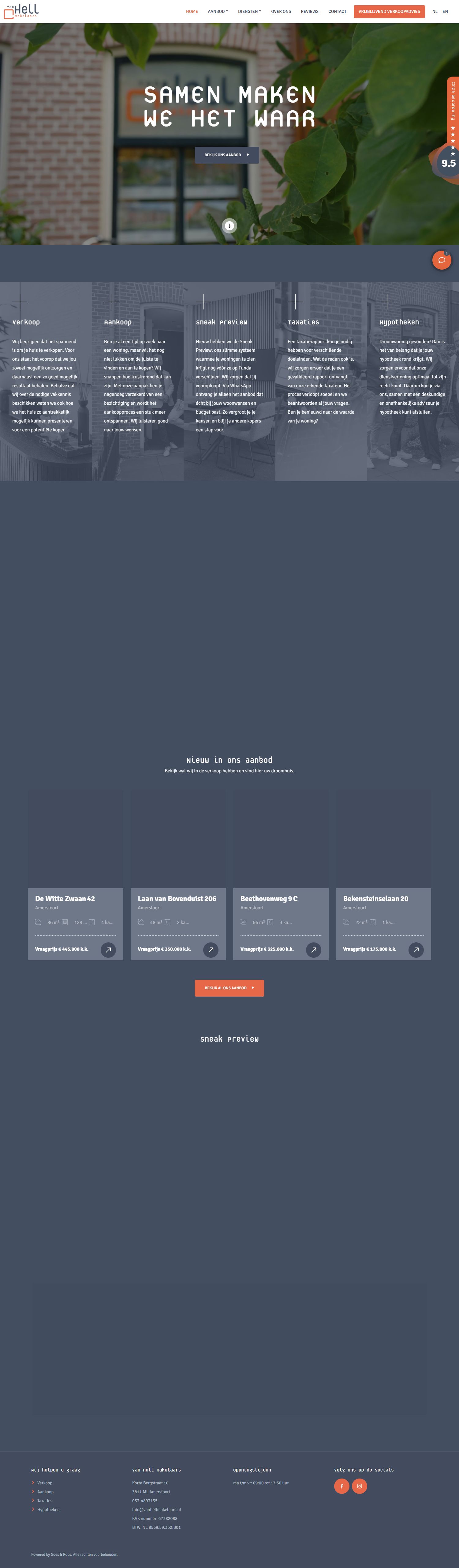Screenshot van de website van www.vanhellmakelaars.nl