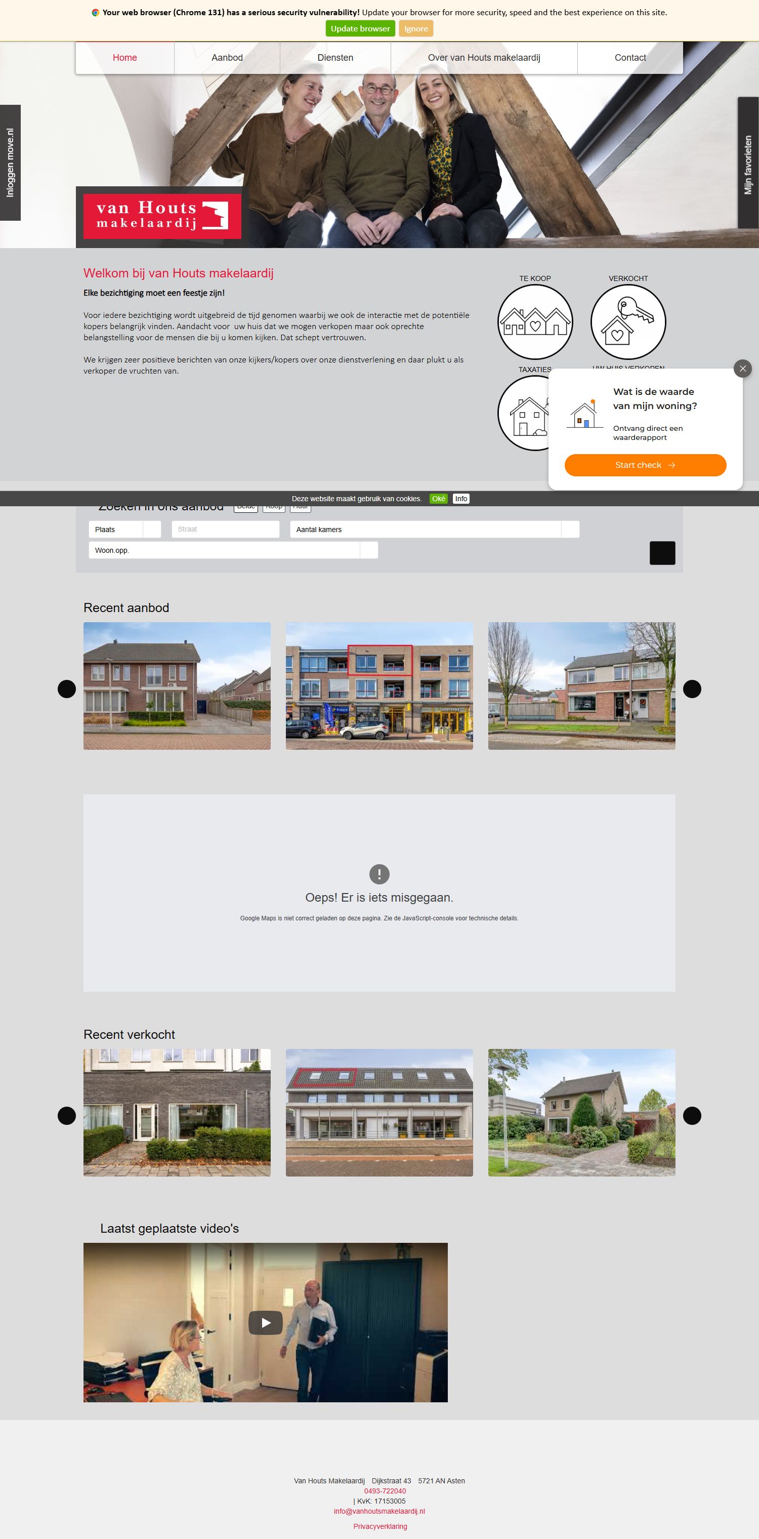 Screenshot van de website van www.vanhoutsmakelaardij.nl