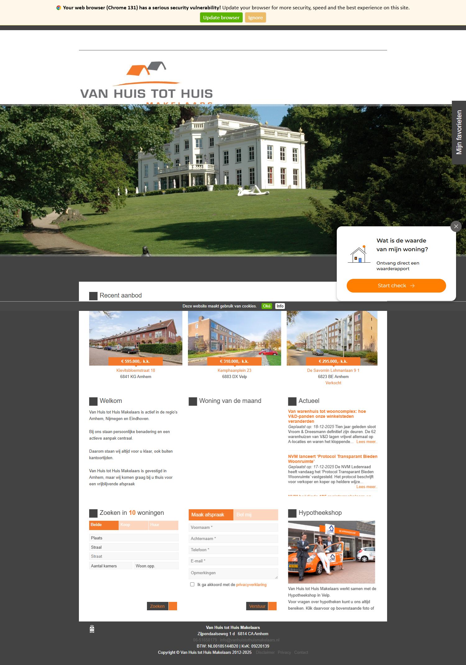 Screenshot van de website van www.vanhuistothuismakelaars.nl