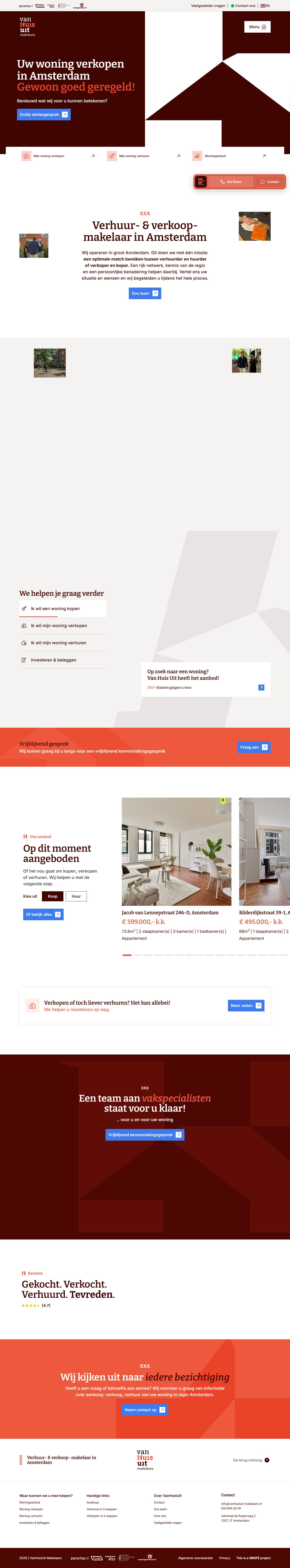 Screenshot van de website van www.vanhuisuit-makelaars.nl