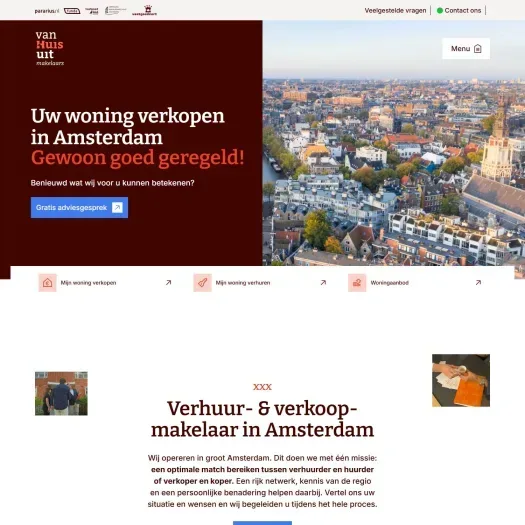 Screenshot van de website van www.vanhuisuit-makelaars.nl