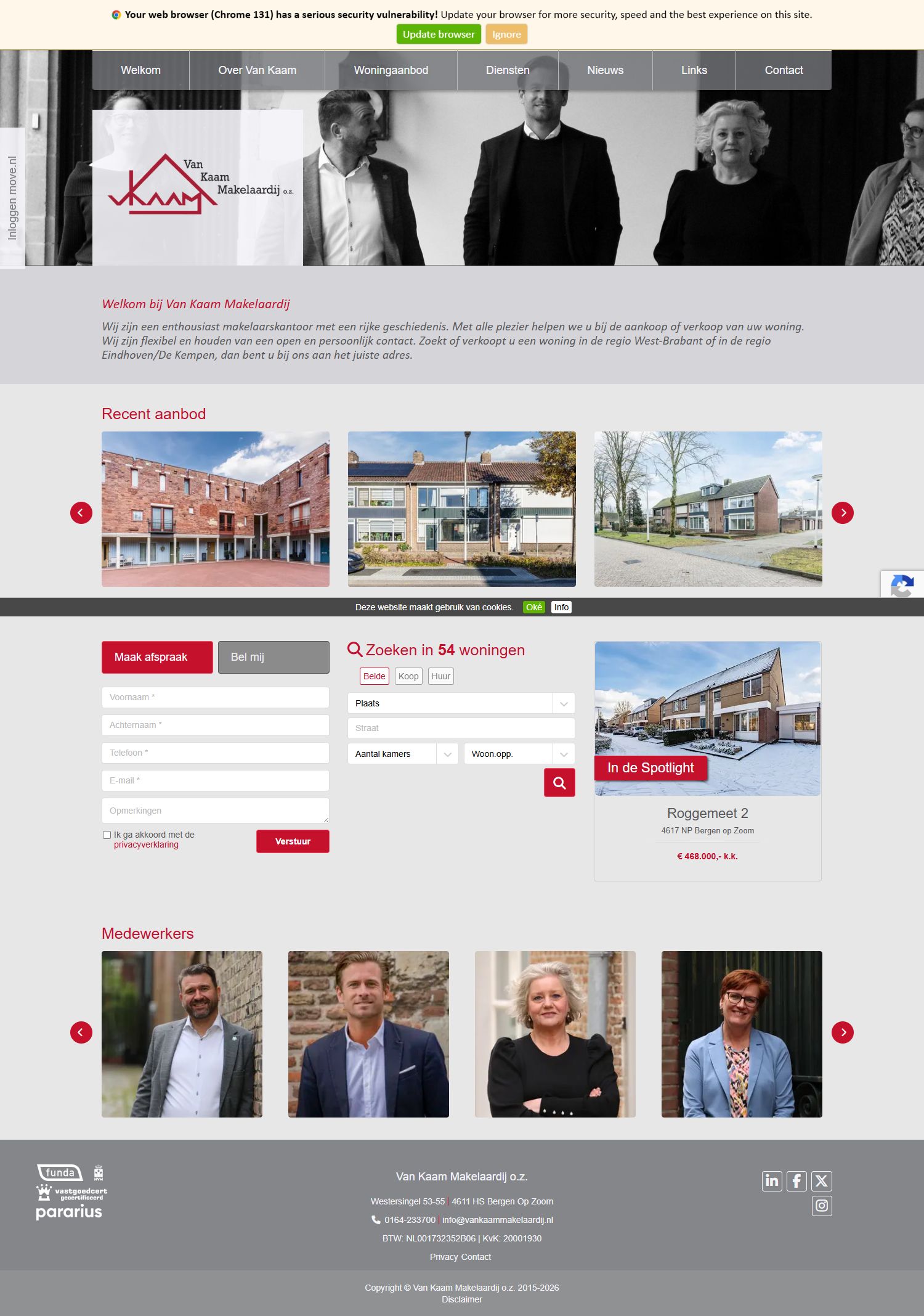 Screenshot van de website van www.vankaammakelaardij.nl