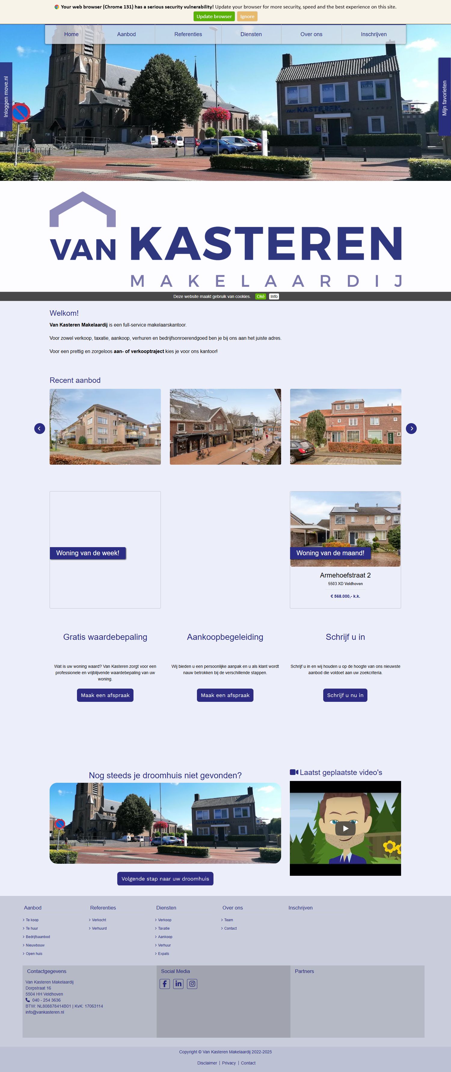 Screenshot van de website van www.vankasteren.nl