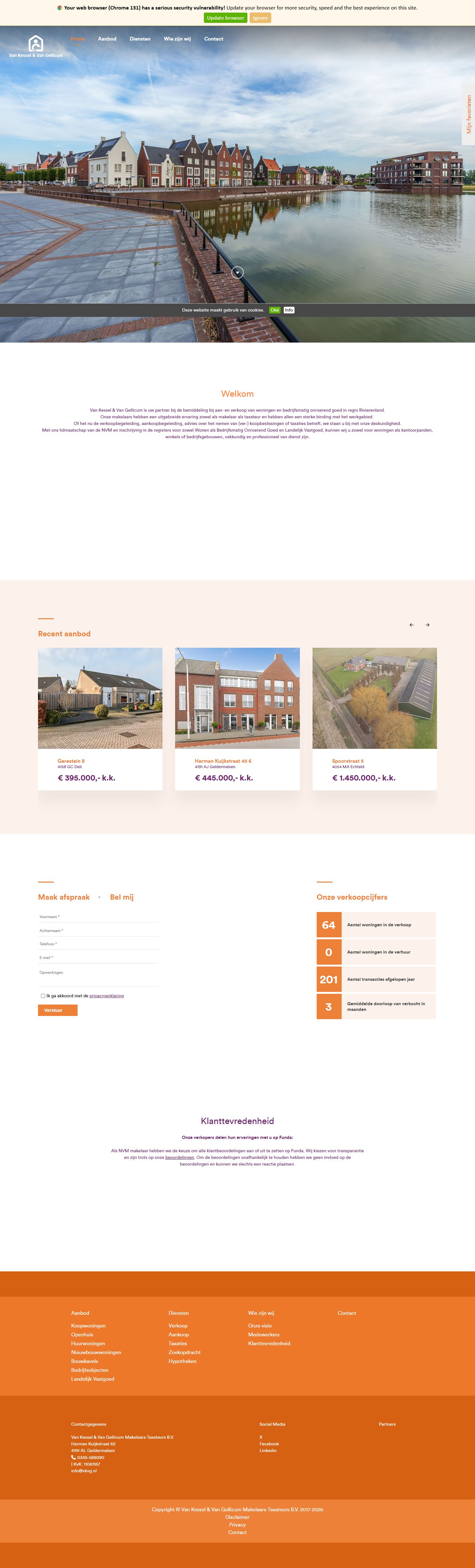Screenshot van de website van www.vankesselvangellicum.nl