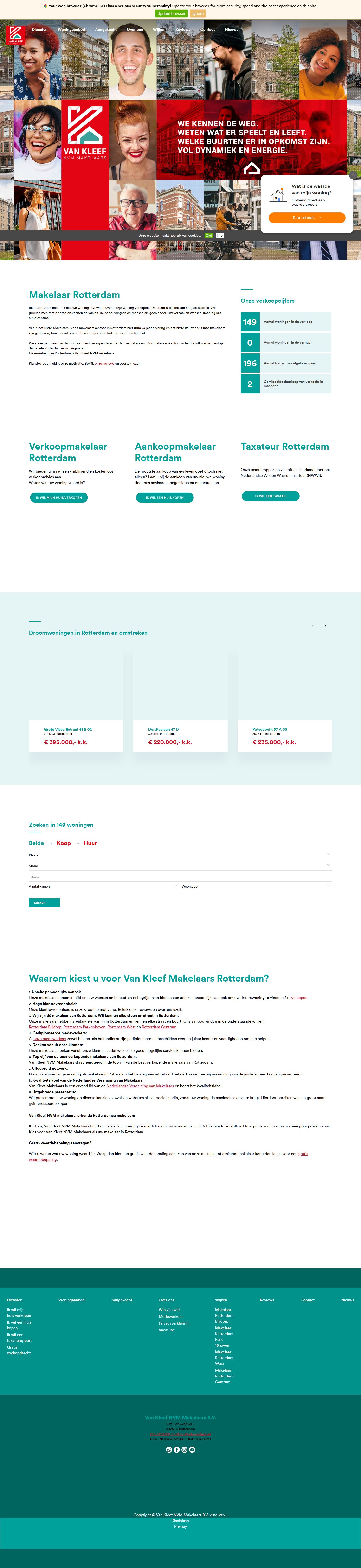 Screenshot van de website van www.vankleefmakelaars.nl