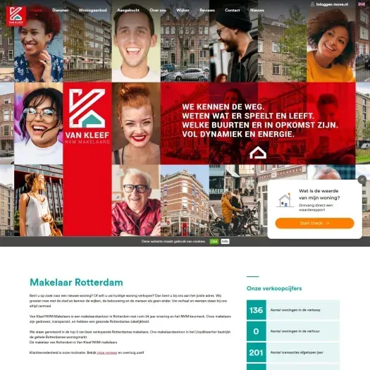 Screenshot of the website of www.vankleefmakelaars.nl
