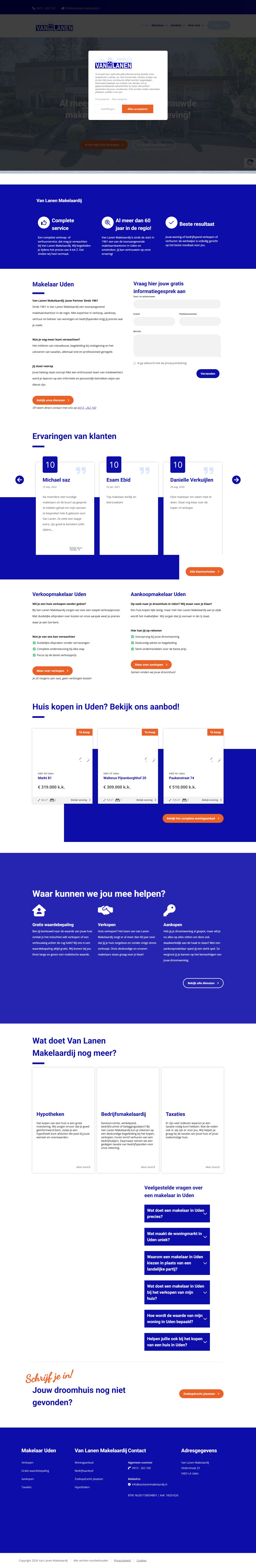 Screenshot van de website van www.vanlanenmakelaardij.nl