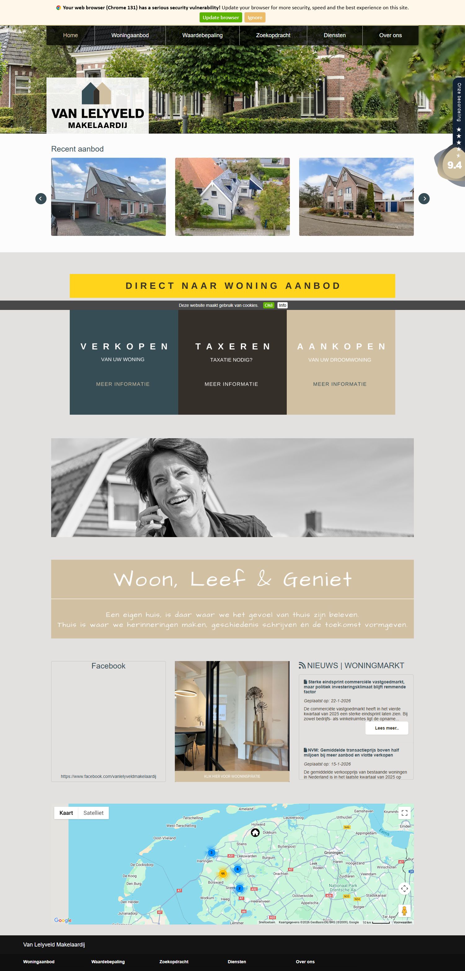Screenshot van de website van www.vanlelyveldmakelaardij.nl