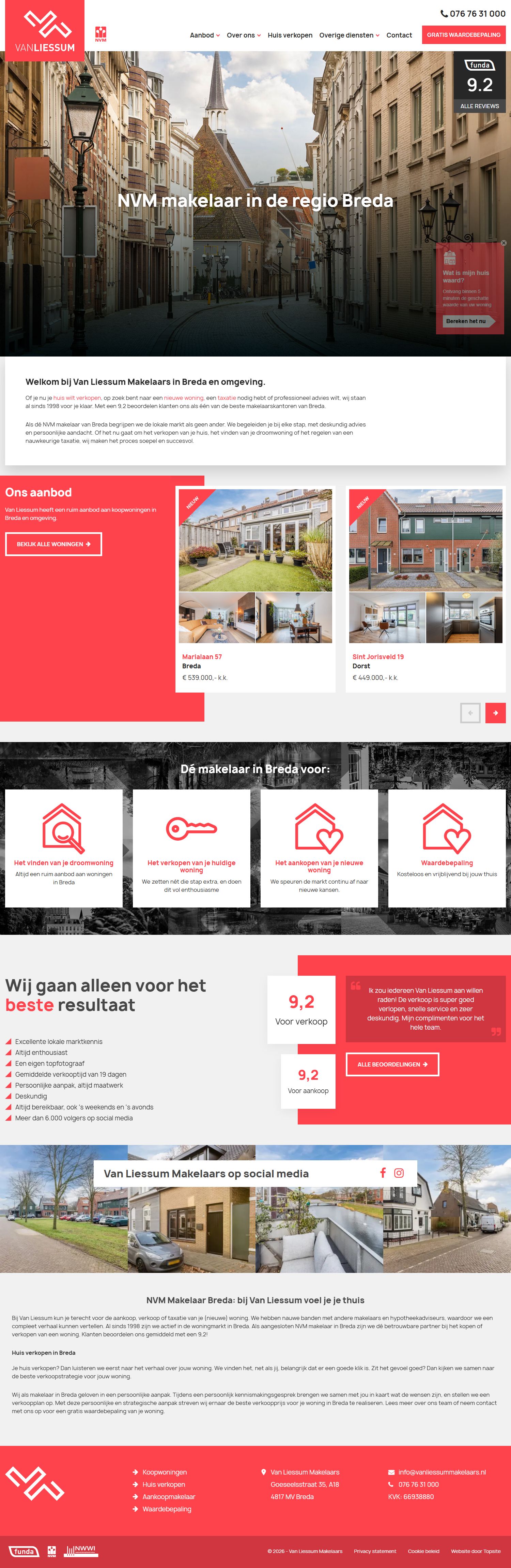 Screenshot van de website van www.vanliessummakelaars.nl