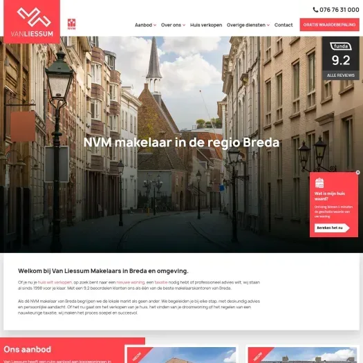 Screenshot van de website van www.vanliessummakelaars.nl