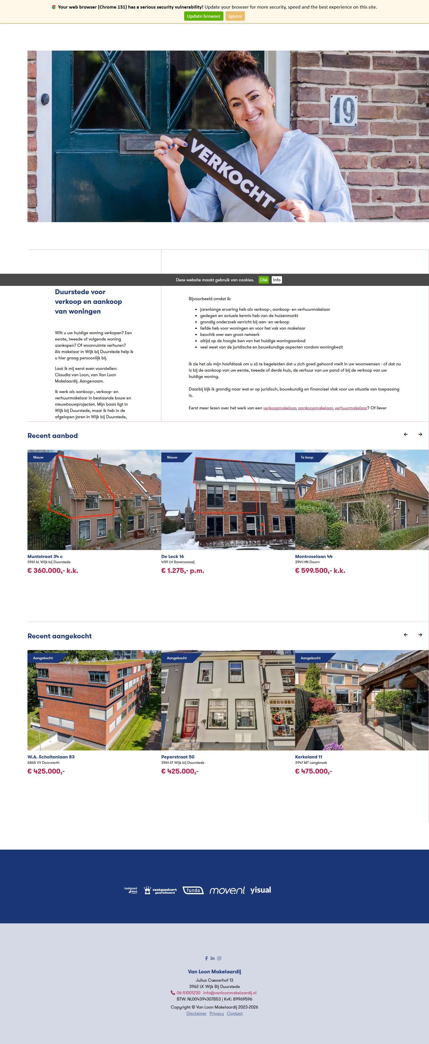 Screenshot van de website van www.vanloonmakelaardij.nl