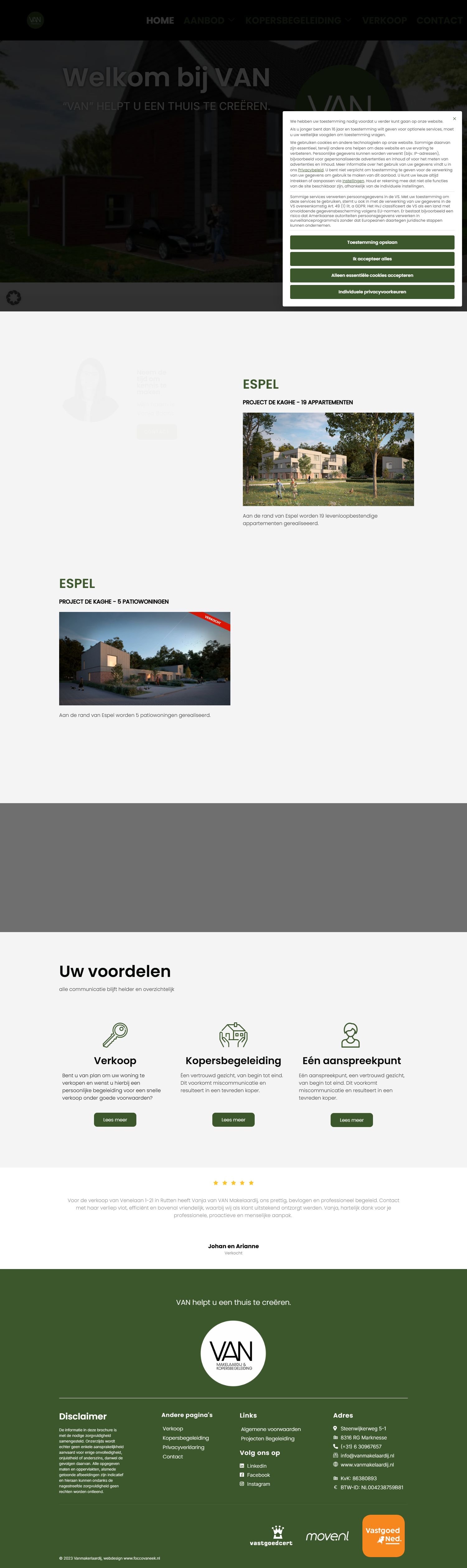 Screenshot van de website van www.vanmakelaardij.nl