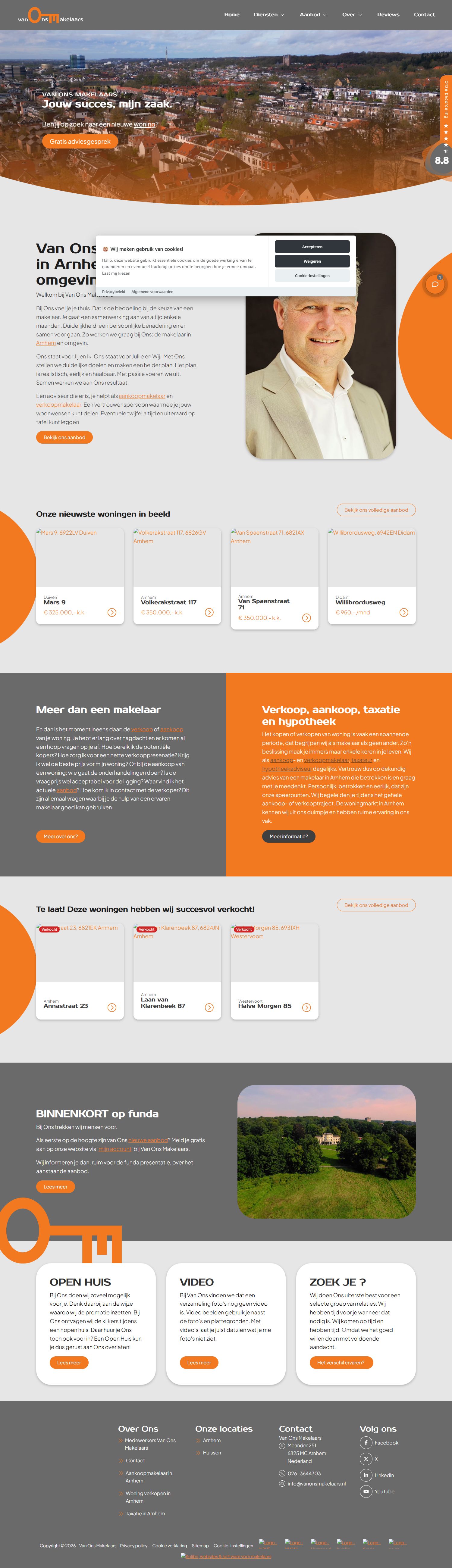Screenshot van de website van www.vanonsmakelaars.nl