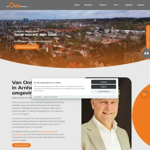 Screenshot van de website van www.vanonsmakelaars.nl
