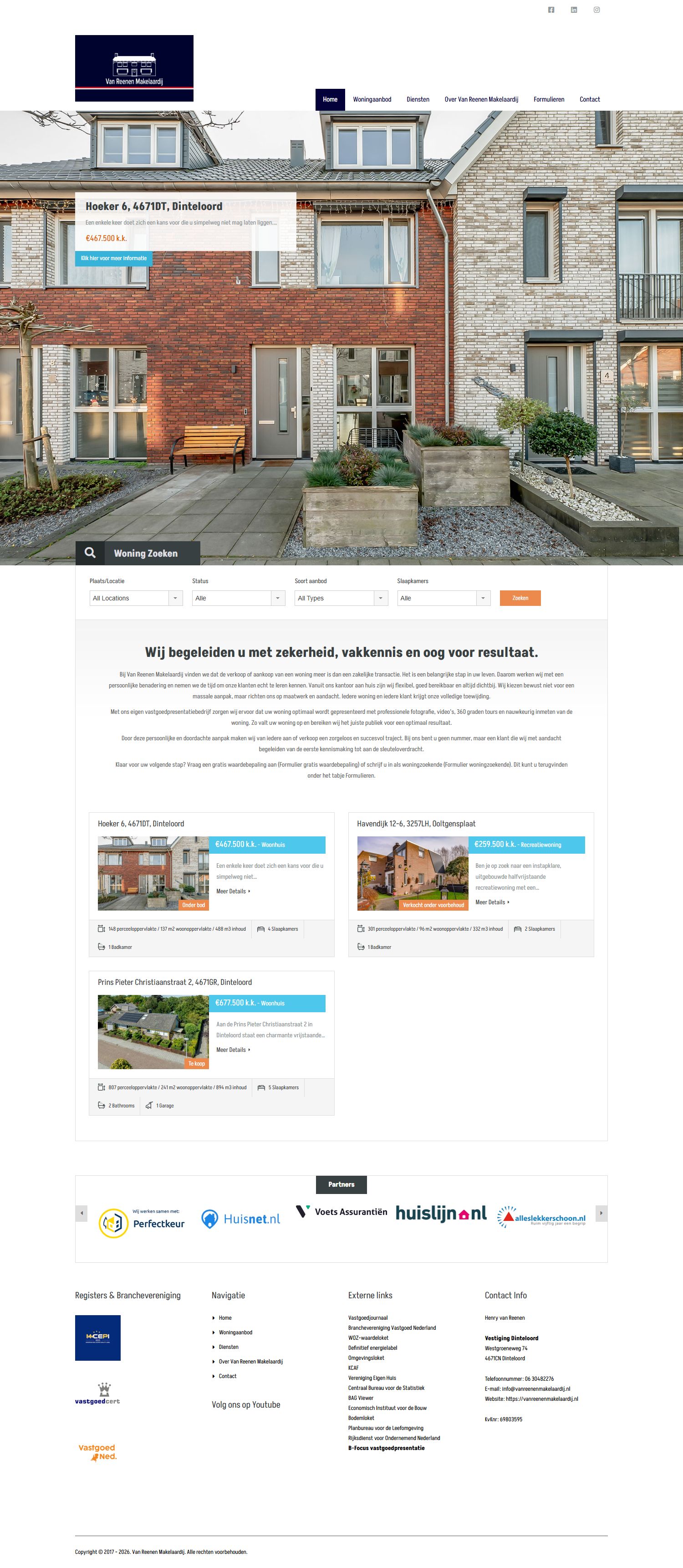 Screenshot van de website van www.vanreenenmakelaardij.nl