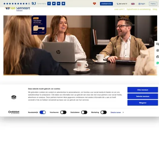 Screenshot van de website van www.vansantvoort.nl