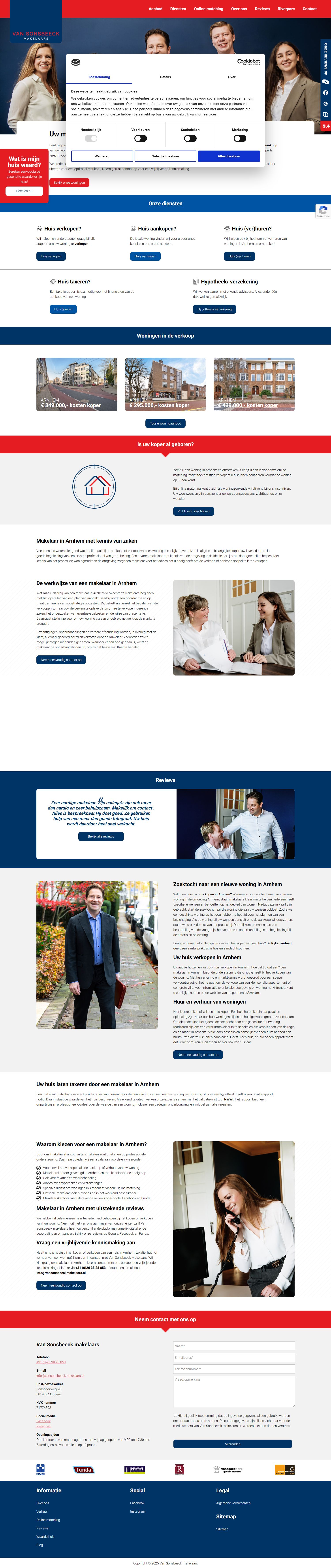 Screenshot van de website van www.vansonsbeeckmakelaars.nl