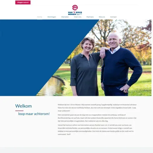 Screenshot van de website van www.vantervewonen.nl
