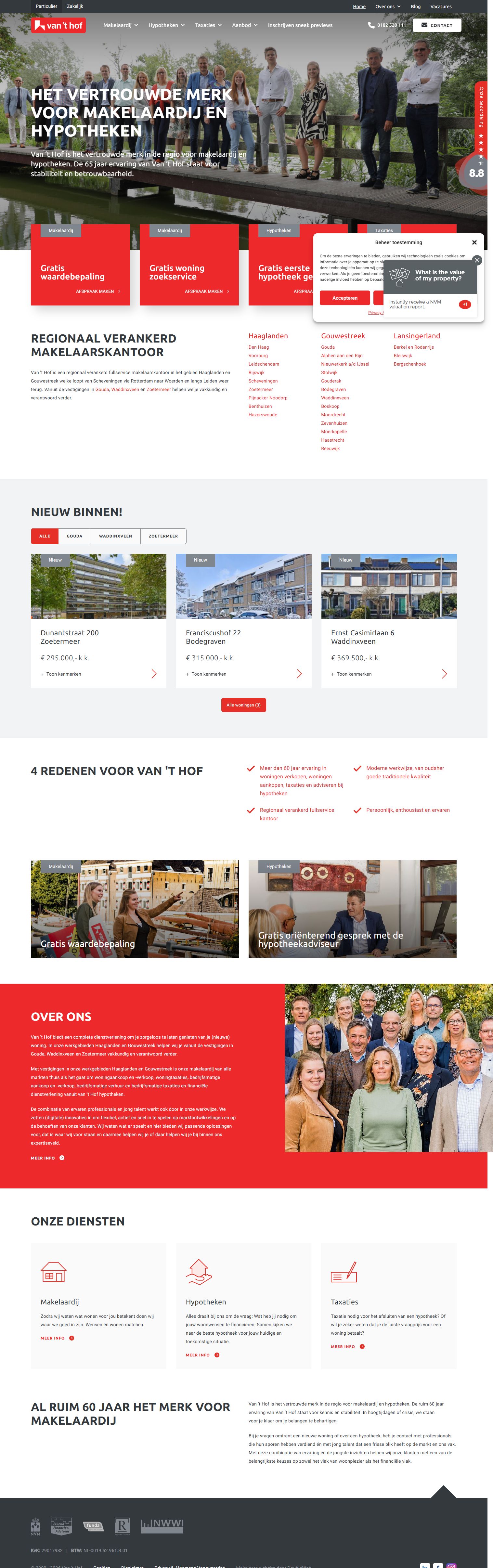 Screenshot van de website van www.vanthof.nl