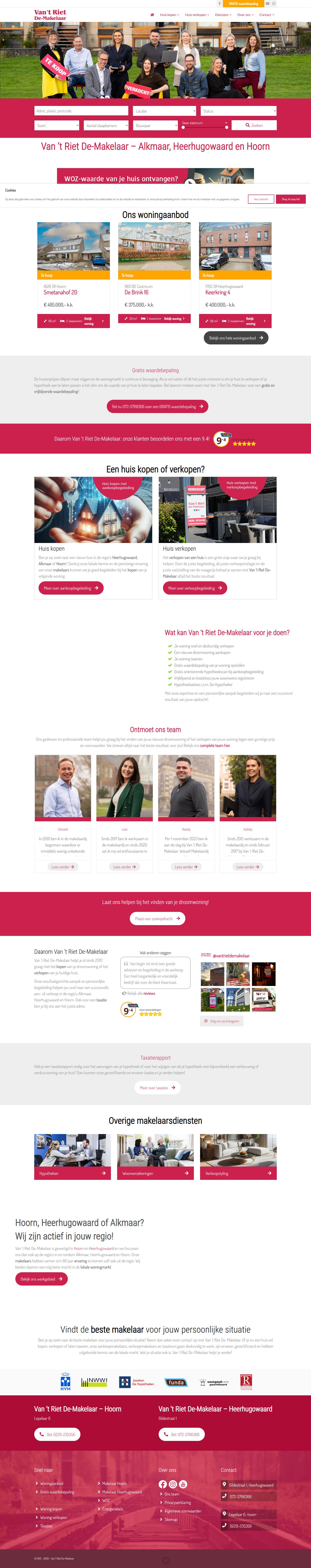 Screenshot van de website van www.vanhetrietmakelaars.nl