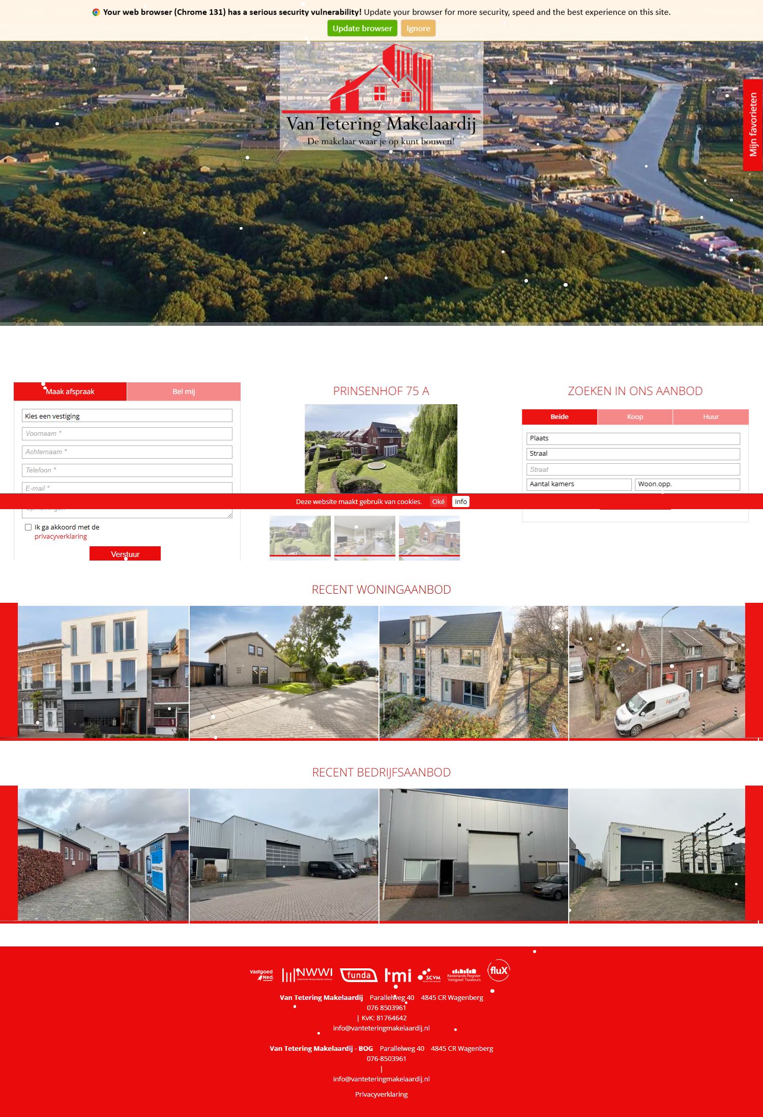 Screenshot van de website van www.vanteteringmakelaardij.nl