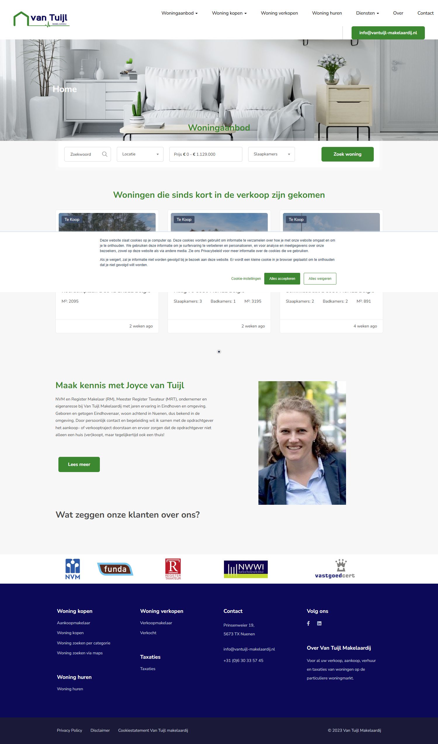 Screenshot van de website van www.vantuijl-makelaardij.nl