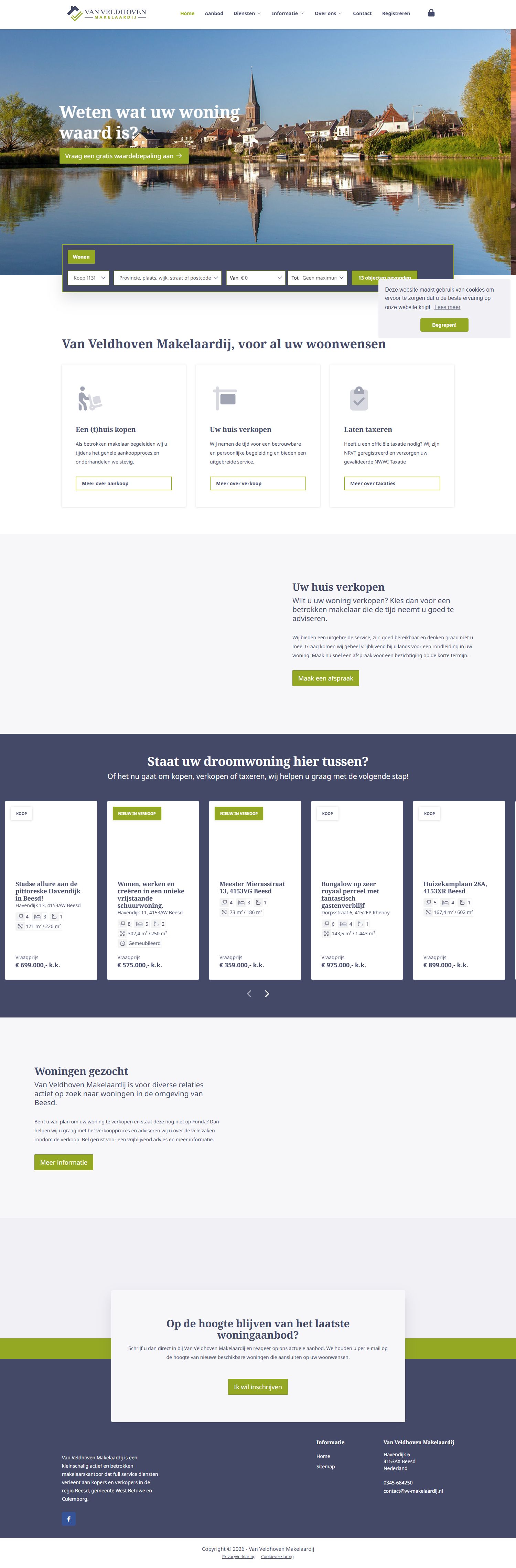 Screenshot van de website van www.vv-makelaardij.nl