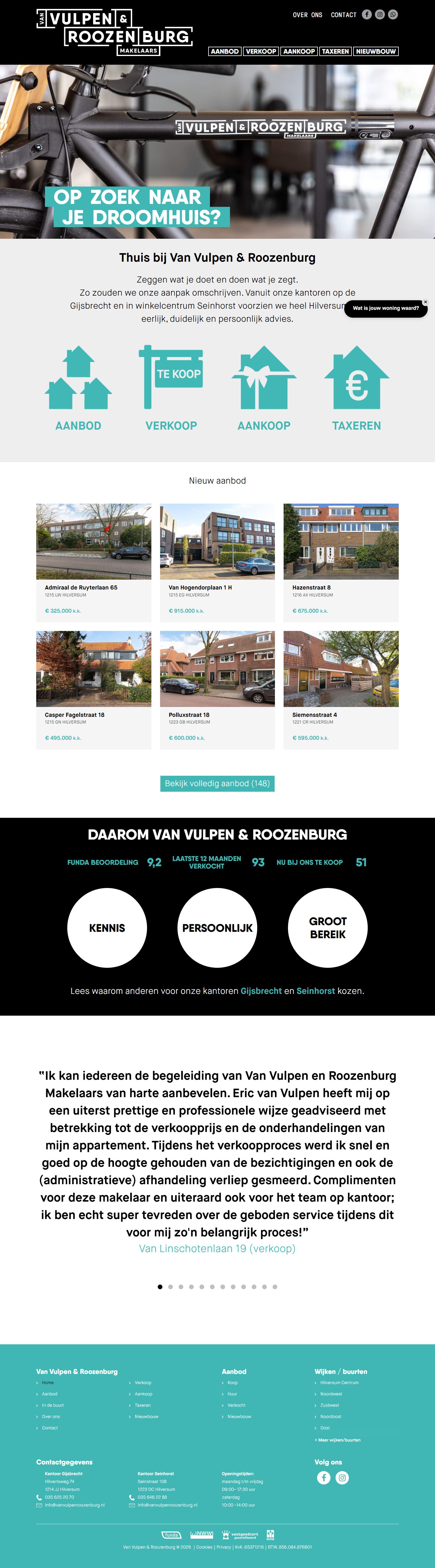 Screenshot van de website van www.vanvulpenroozenburg.nl