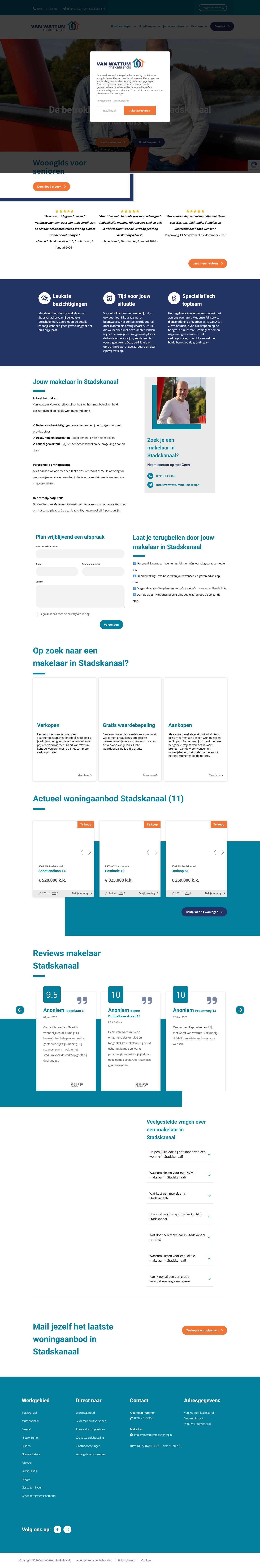 Screenshot van de website van www.vanwattummakelaardij.nl