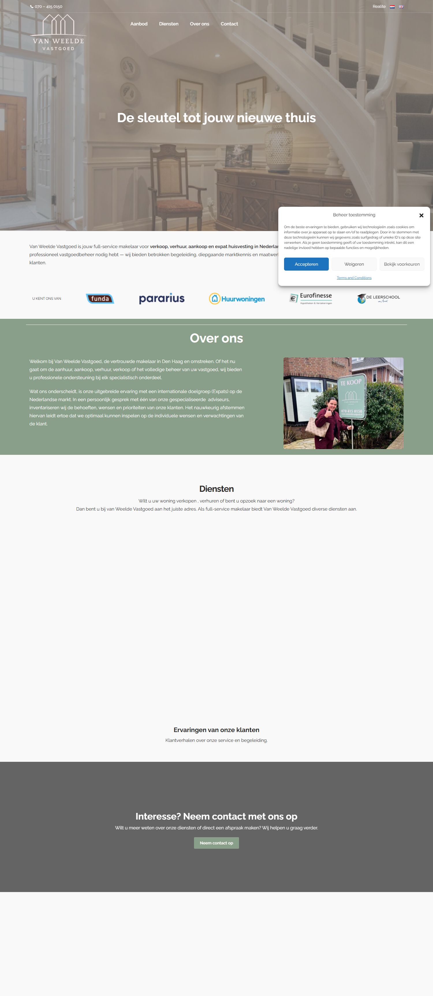 Screenshot van de website van vanweeldevastgoed.nl