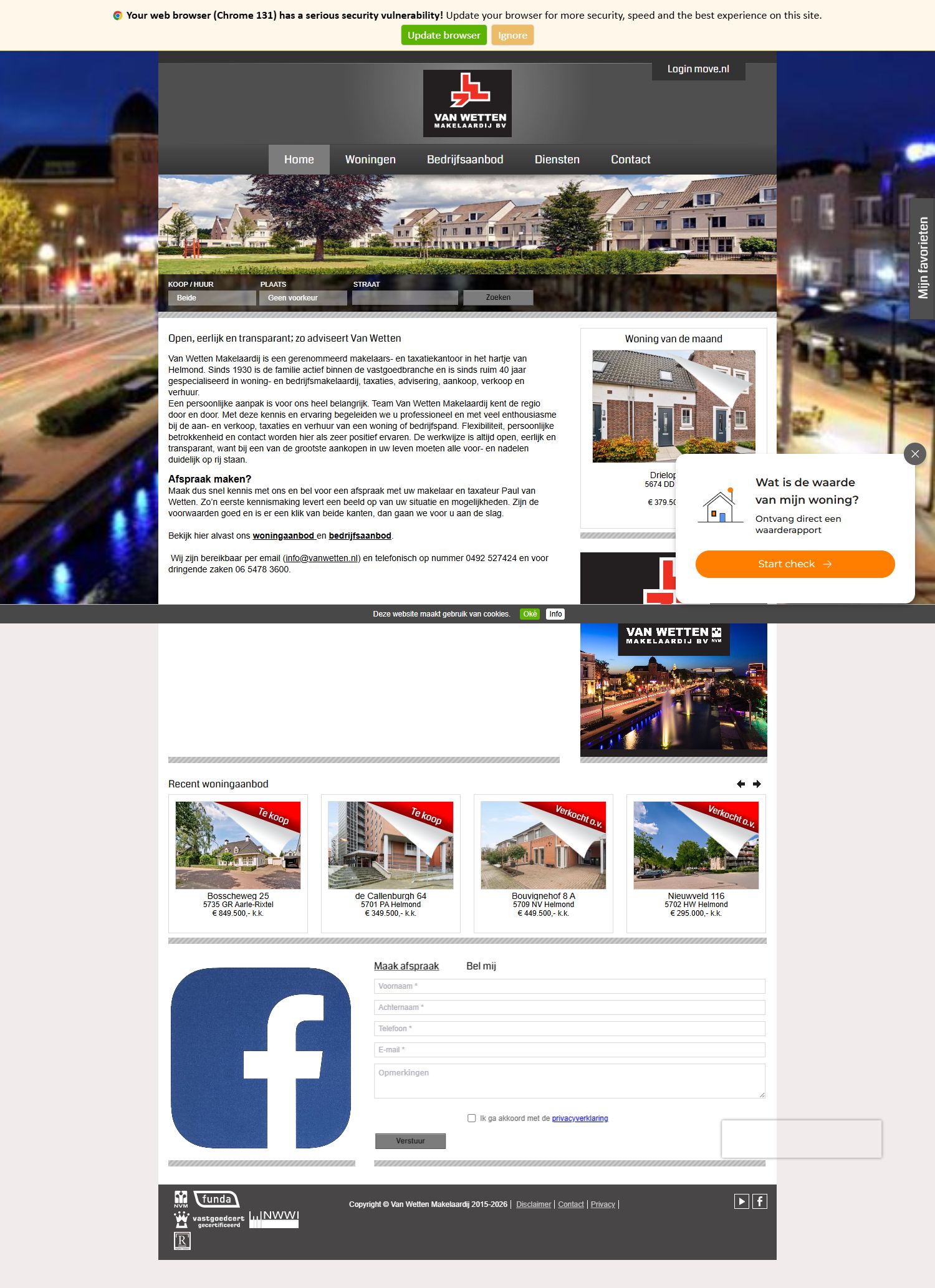 Screenshot van de website van www.vanwetten.nl