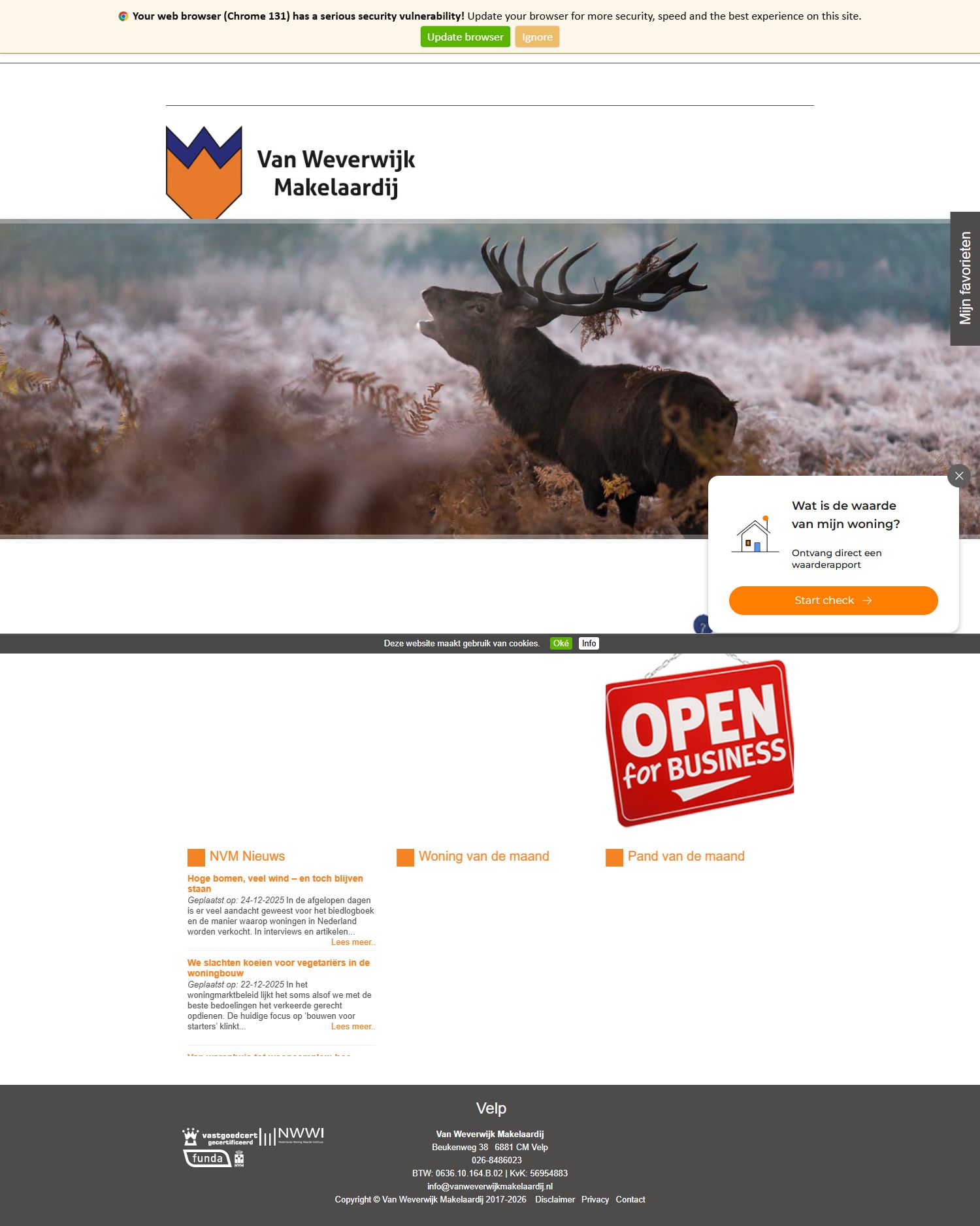 Screenshot van de website van www.vanweverwijkmakelaardij.nl